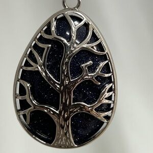 Silver Tree of Life dark purple sparkling Agate Pendant